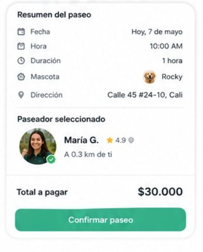 Confirmación de paseo en WalkPet